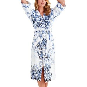 Wrap Up By VP Casablanca Kimono Women's Beaded Long Robe MADE IN USA White Blue